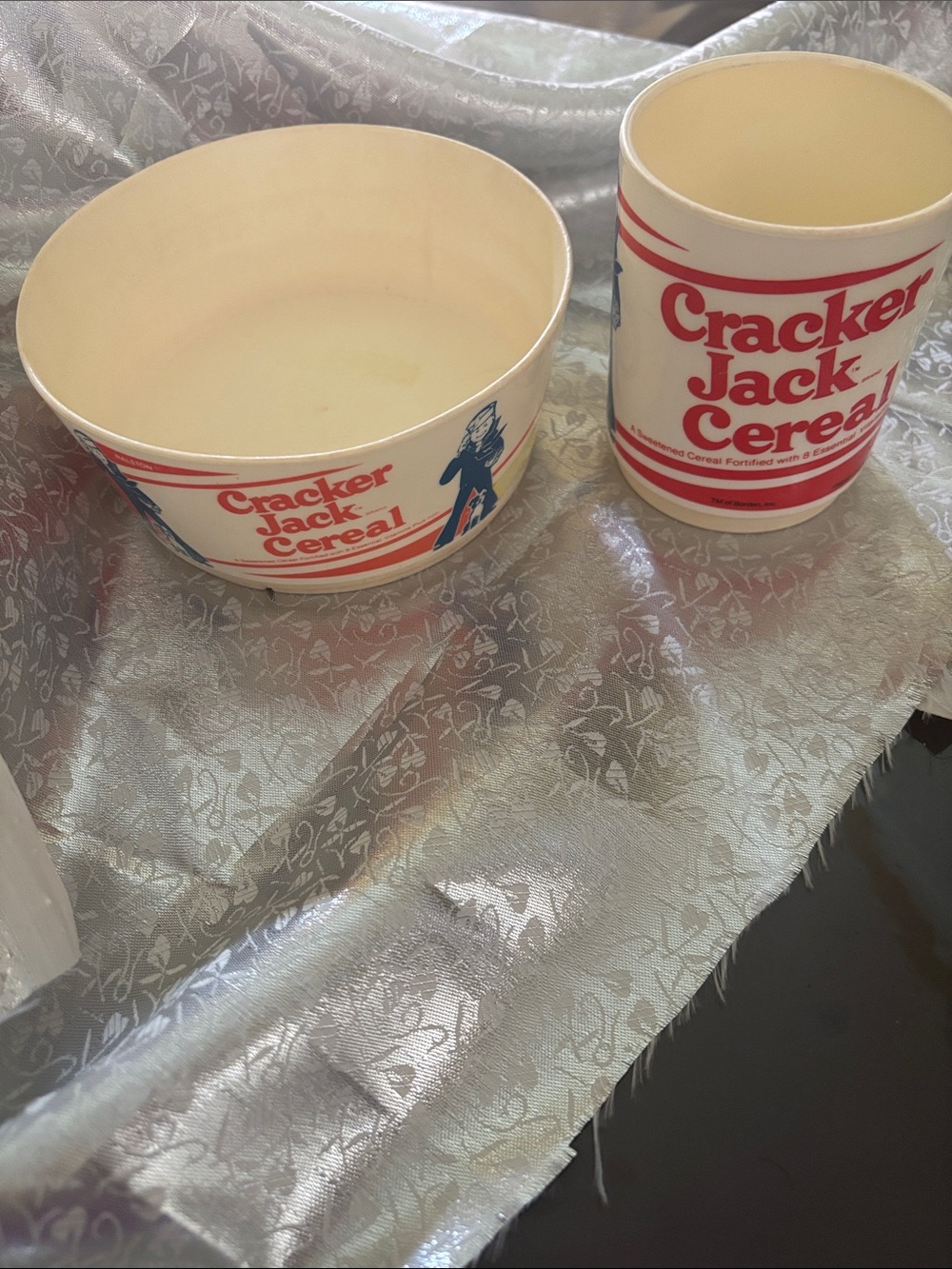 Branded Cream and Red Dinnerware Bowl